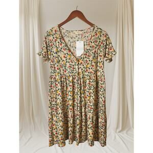 Ninexis Women's Cream Floral Print Button Front Tunic Mini Dress Size Small NWT